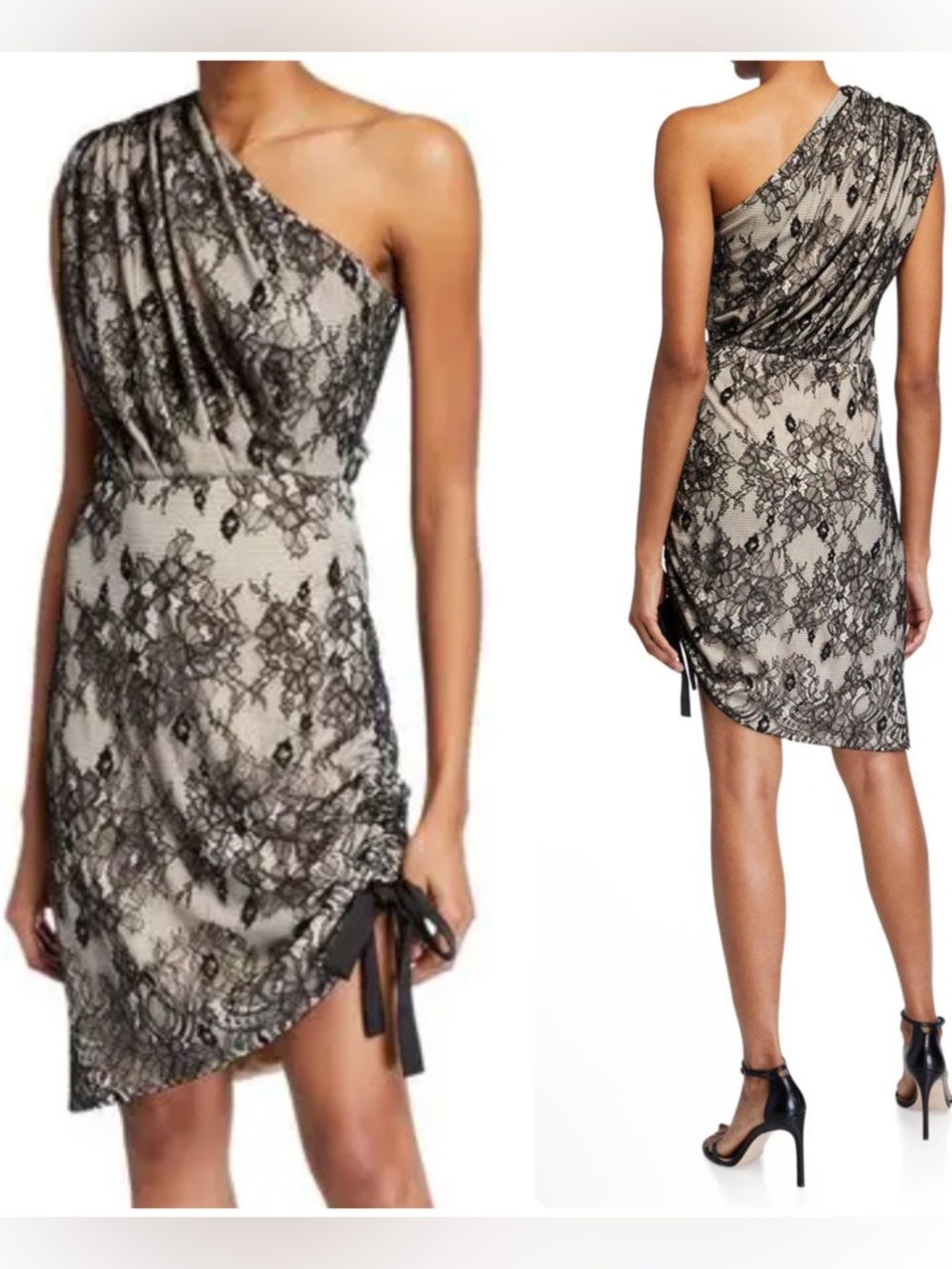 JAYGODFREY Arthur One-Shoulder Mesh Lace-Overlay Tie-Side Mini Dress NWT $295